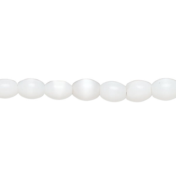 Bead, fiber optic glass, pkg/14 inch, opaque white, 6x4mm center-drilled oval. image number 0