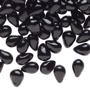 Bead, Czech pressed glass, translucent green, 6x4mm top-drilled teardrop. Sold per 1-ounce pkg, approximately 265 beads.