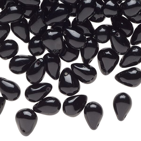 Bead, Czech pressed glass, translucent green, 6x4mm top-drilled teardrop. Sold per 1-ounce pkg, approximately 265 beads. image number 0