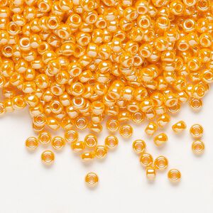 Seed bead, Miyuki, glass, pkg/50g, #8 rocaille, opaque luster mandarin orange, (RR-423).