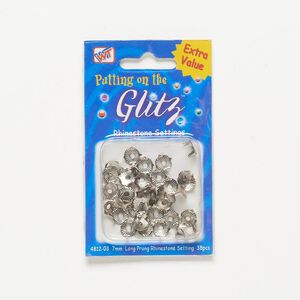 Rhinestone setting, Westrim®, silver-finished "pewter" (zinc-based alloy), 8x5mm 4-prong round, fits 7mm rhinestone. Sold per pkg of 38.
