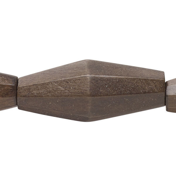 Bead, greywood (waxed), pkg/8 inches, grey brown, 35x15.5mm-37x16.5mm hand-cut double cone. image number 0
