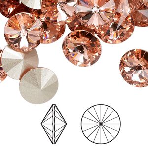 Chaton 144pk rose peach foil back, Swarovski® 12mm rivoli 1122