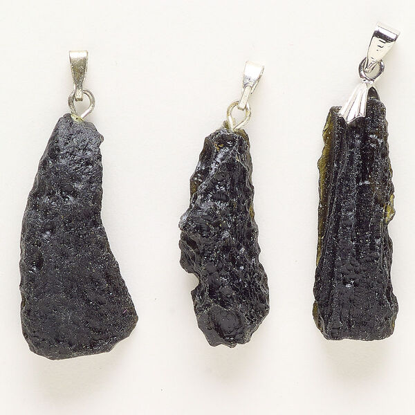 Tektite / steel 1pkg3, freeform nugget pendant 26x10mm-35x15mm image number 0