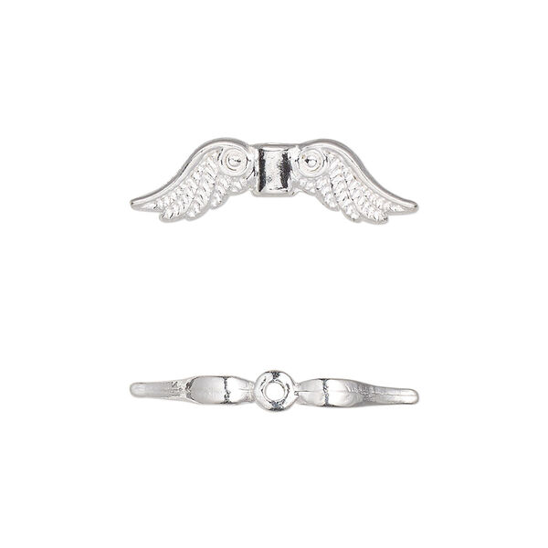 Bead, silver-finished "pewter" (zinc-based alloy), 23x6mm angel wing. Sold per pkg of 500. image number 0