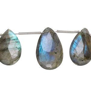 Labradorite 1pkg1, hand-cut top-drilled faceted puffed teardrop bead natural 8 inch graduated 14x10mm-20x12mm