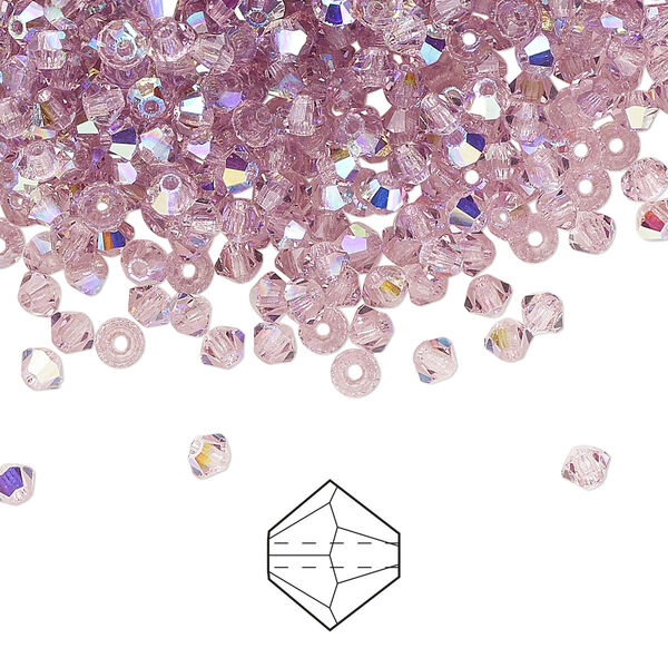 Bead 1440pk light amethyst AB, Preciosa Czech crystal 3mm bicone image number 0