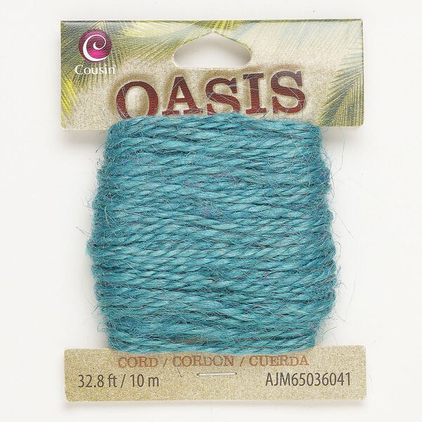 Cord, fiber, pkg/10m, teal, 2mm round. image number 0