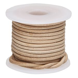 Cord, leather, natural, 2mm round. Sold per 5-yard spool.