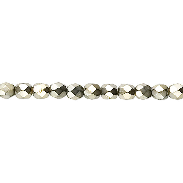 Bead, Czech fire-polished glass, opaque gold carmen, 4mm faceted round. Sold per 15-1/2" to 16" strand. image number 0
