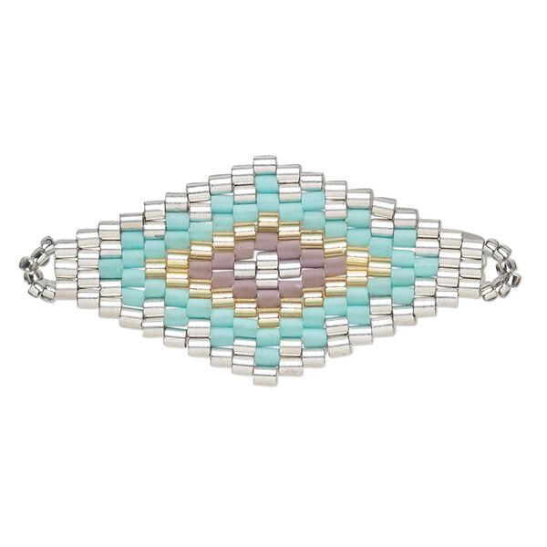 Focal, Creative Touch, glass, silver / turquoise blue / multicolored, 38x20mm double-sided diamond. Sold individually. image number 0