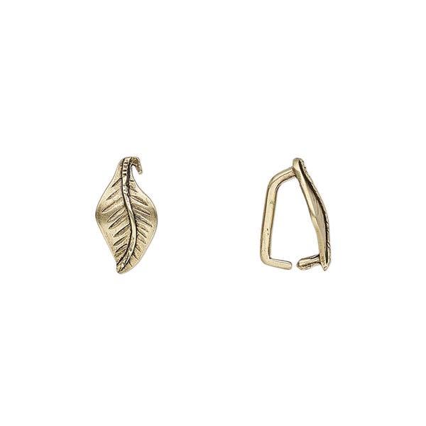 Bail, ice-pick, antiqued brass, 12.5x6.5mm leaf, 8mm grip length. Sold per pkg of 2. image number 0