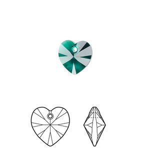 Drop 24pk emerald, Crystal Passions® 10mm pendant heart 6228