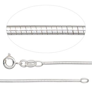 Chain 1pkg1 sterling silver omega, 1.2mm / springring clasp, Gossamer™ 18 inch