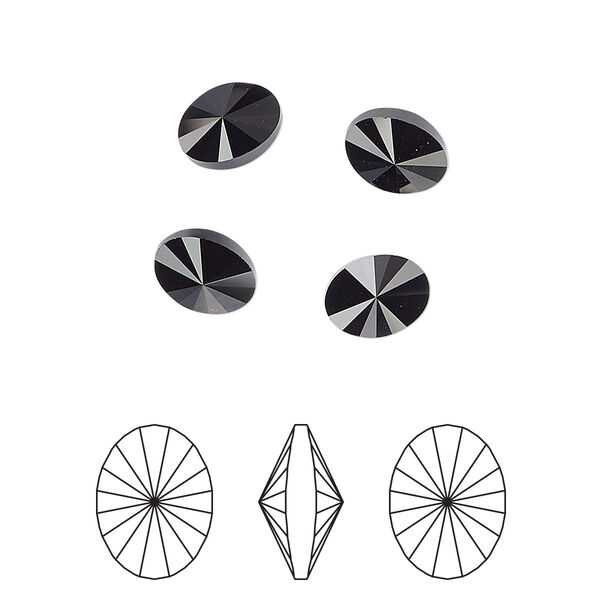 Chaton 6pk jet, Crystal Passions® 8x6mm oval rivoli 4122 image number 0