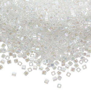 Seed bead, Miyuki 1pkg10g, glass, 1.8 square, translucent rainbow crystal clear (SB-250)