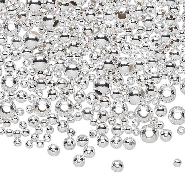 Bead mix, sterling silver, 2-5mm seamless-look round. Sold per 1/4 troy ounce pkg, approximately 130 beads. image number 0