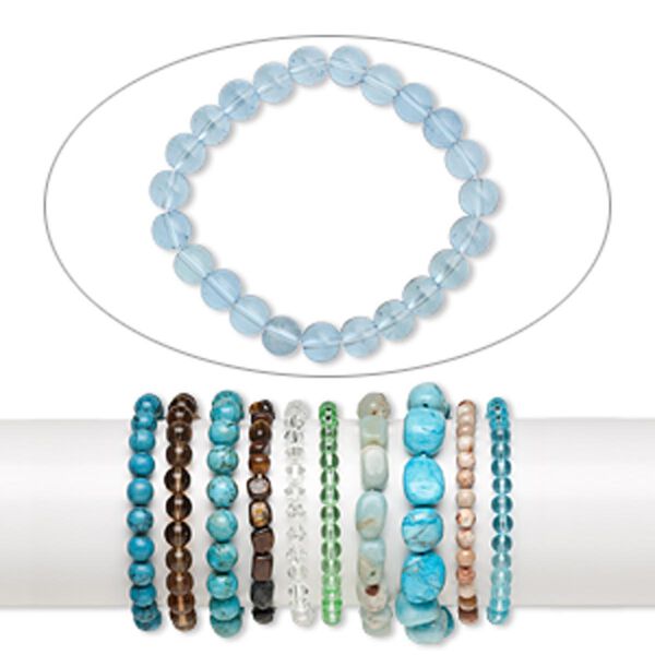Multi-gemstone / glass 1pkg10, mixed shape stretch bracelet 6-6.5 inch mix 6-12mm wide image number 0