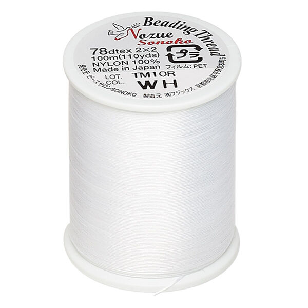 Thread, Nozue Sonoko, nylon, white, 0.29mm diameter, 8-pound test. Sold per 110-yard spool. image number 0