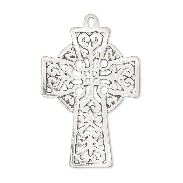 Focal, antiqued sterling silver, 33x24mm Celtic cross. Sold individually. image number 0
