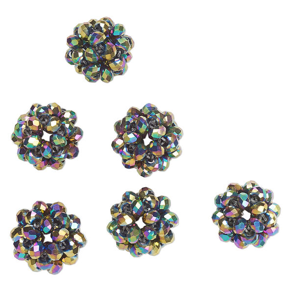 Bead, glass and monofilament, opaque metallic rainbow, 10mm round. Sold per pkg of 6. image number 0