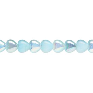 Bead, pressed glass, opaque light blue AB, 6mm puffed heart. Sold per 7-inch strand, approximately 30 beads.