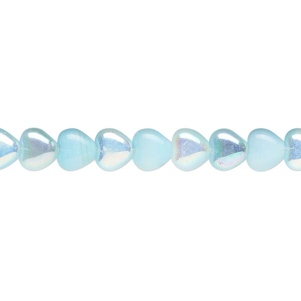 Bead, pressed glass, opaque light blue AB, 6mm puffed heart. Sold per 7-inch strand, approximately 30 beads. image number 0
