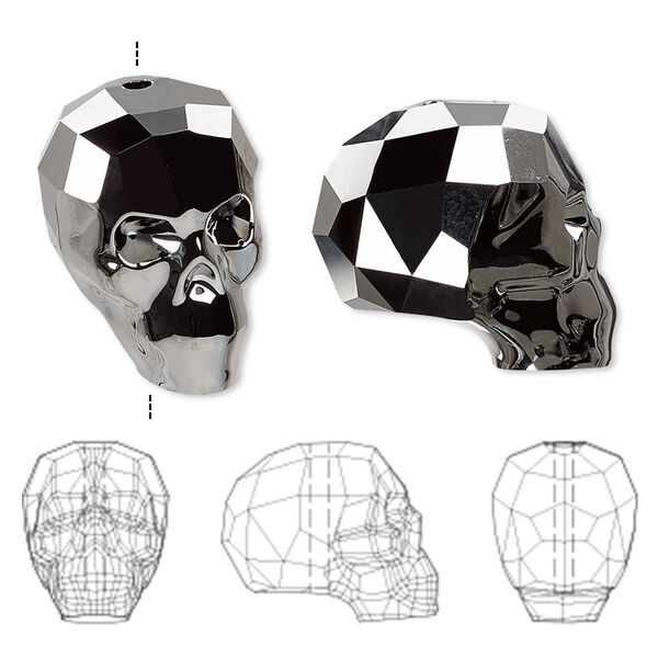 Bead 12pk crystal silver night 2X, Swarovski® 19x18mm skull 5750 image number 0