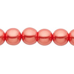Bead, crystal pearl, orange-red, 10mm round. Sold per pkg of (2) 15-1/2" to 16" strands, approximately 80 beads.