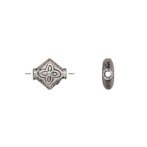 Bead, antiqued "pewter" (zinc-based alloy), 10x9mm patterned flat diamond. Sold per pkg of 24.