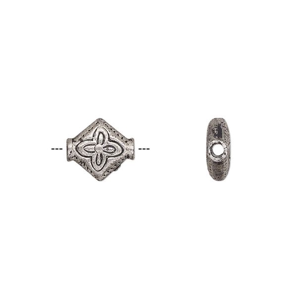 Bead, antiqued "pewter" (zinc-based alloy), 10x9mm patterned flat diamond. Sold per pkg of 24. image number 0