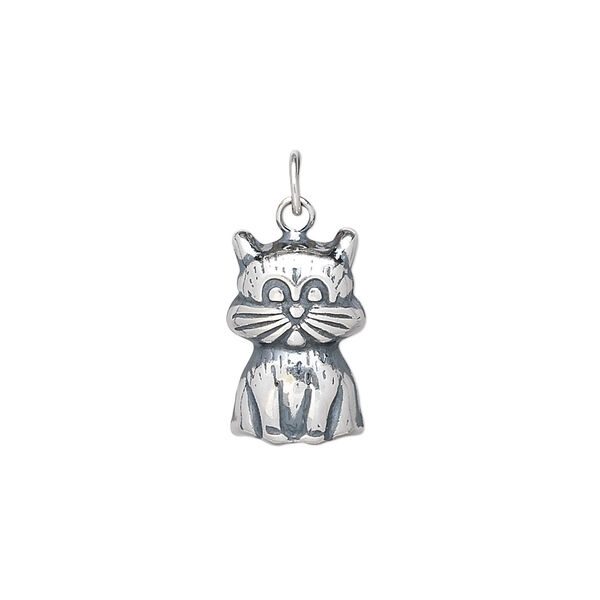 Charm, antiqued sterling silver, 15x10mm cat. Sold individually. image number 0
