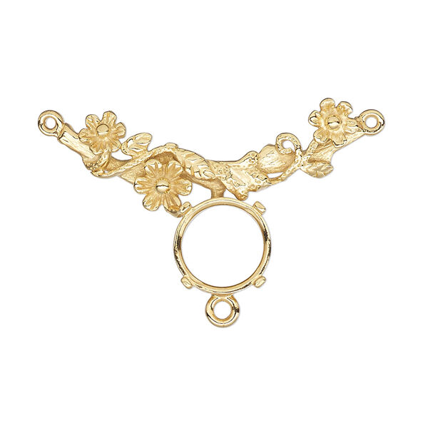 Connector, JBB Findings, gold-plated brass, 32x20mm single-sided Y-connector with 10mm 4-prong cushion setting. Sold individually. image number 0