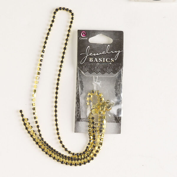Cupchain, gold-finished brass and glass, black, 2mm wide, 24 inches with (8) connectors. Sold individually. image number 0