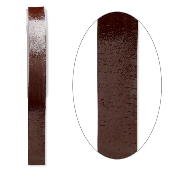 Cord, leather, brown, 16mm flat. Sold per 5-yard spool. image number 0