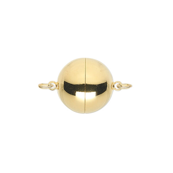 Clasp, magnetic, gold-plated copper, 14mm round. Sold individually. image number 0