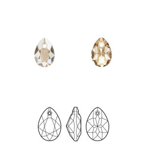 Drop 72pk crystal golden shadow, Swarovski® 9mm pendant pear cut 6433