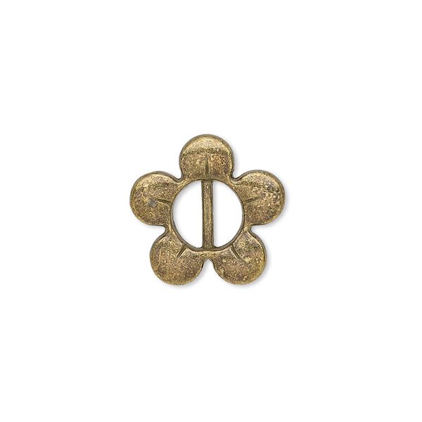 Slide, antiqued brass-finished "pewter" (zinc-based alloy), 16x16mm single-sided flower, 7x2.5mm hole. Sold per pkg of 20. image number 0