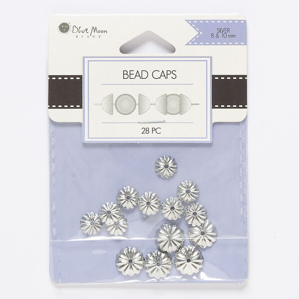 Bead cap mix, silver-finished steel, (18) 8x1.5mm and (10) 10x1.5mm corrugated round, fits 7-9mm and 9-11mm beads. Sold per pkg of 28. image number 0