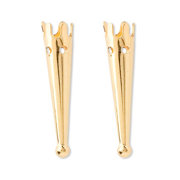 Bolo tip, gold-plated brass, 33x7.5mm plain. Sold per pkg of 10. image number 0
