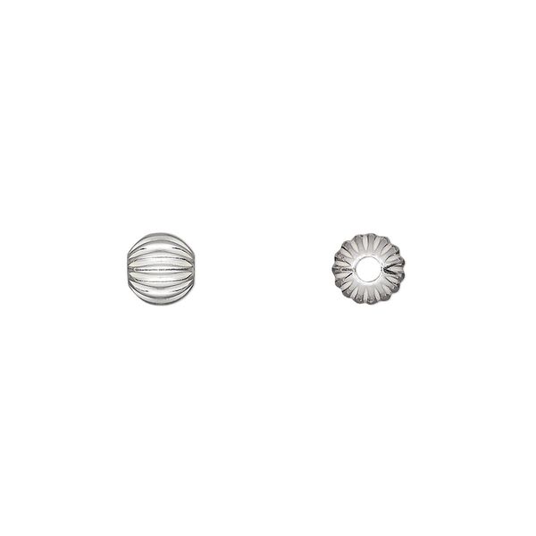 Bead, sterling silver, 6mm seamless corrugated round. Sold per pkg of 10. image number 0