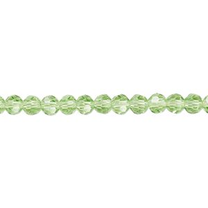 Bead 1pk 32 facets transparent lime green, Celestial Crystal® 4mm round 15.5-16 inch