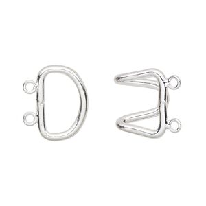 Clasp hook 1pkg10 silver-plated, 23x15mm, brass 2-strand