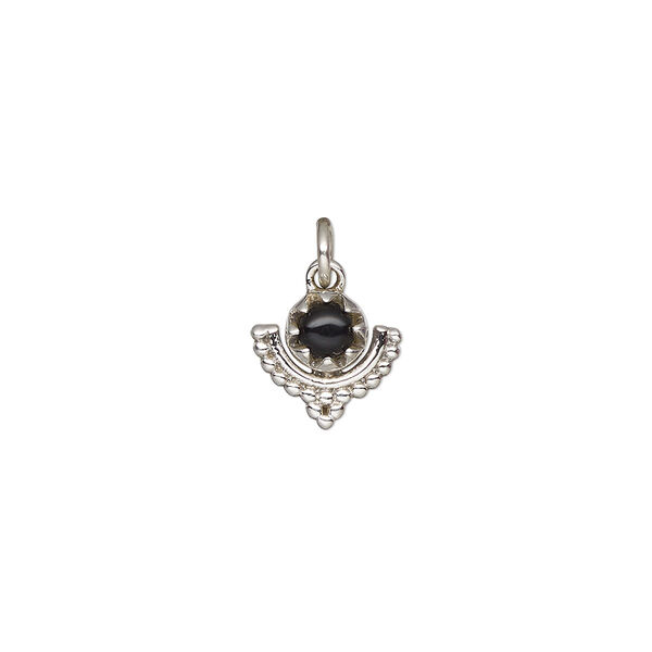 Black onyx / sterling silver 1pkg1, antiqued beaded drop 10x10mm image number 0