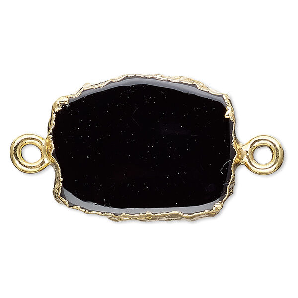 Link, electro-coated black onyx (dyed) / gold-plated sterling silver loops / copper- and gold-plated rim, 13x12mm-15x14mm freeform rectangle. Sold per pkg of 2. image number 0