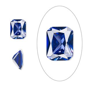 Gem, cubic zirconia, spinel blue, 10x8mm faceted emerald-cut, Mohs hardness 8-1/2. Sold individually.