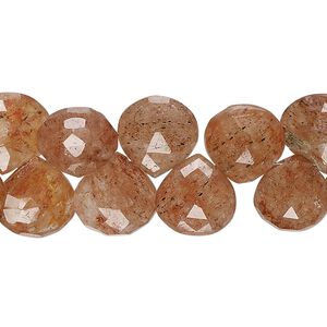 Strawberry quartz 1pkg1, hand-cut top-drilled faceted puffed teardrop bead natural 7 inch 9-12mm