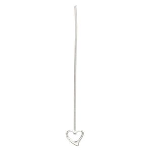 Head pin, sterling silver, 2-1/4 inches with 8mm open heart, 20 gauge. Sold per pkg of 2.