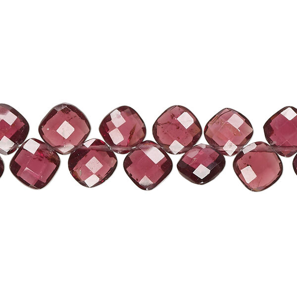 Bead, rhodolite garnet (natural), 7-8mm hand-cut top-drilled faceted puffed diamond, B+ grade, Mohs hardness 7 to 7-1/2. Sold per 8-inch strand, approximately 45 beads. image number 0