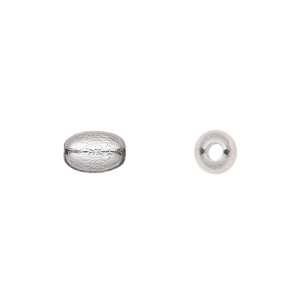 Bead 1pkg2 sterling silver, 9x6mm oval / dimpled texture image number 0